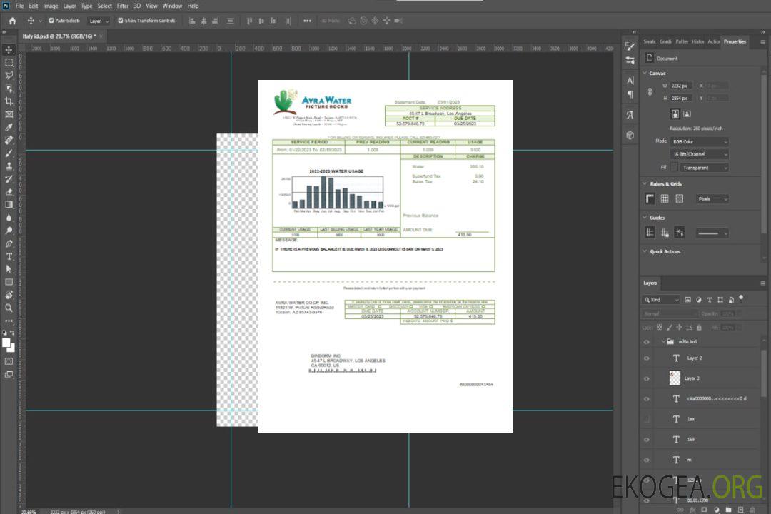 Facture commerciale de service public d'Avra Water Co-Op, SCR template Facture commerciale de service public d'Avra Water Co-Op, SCR template